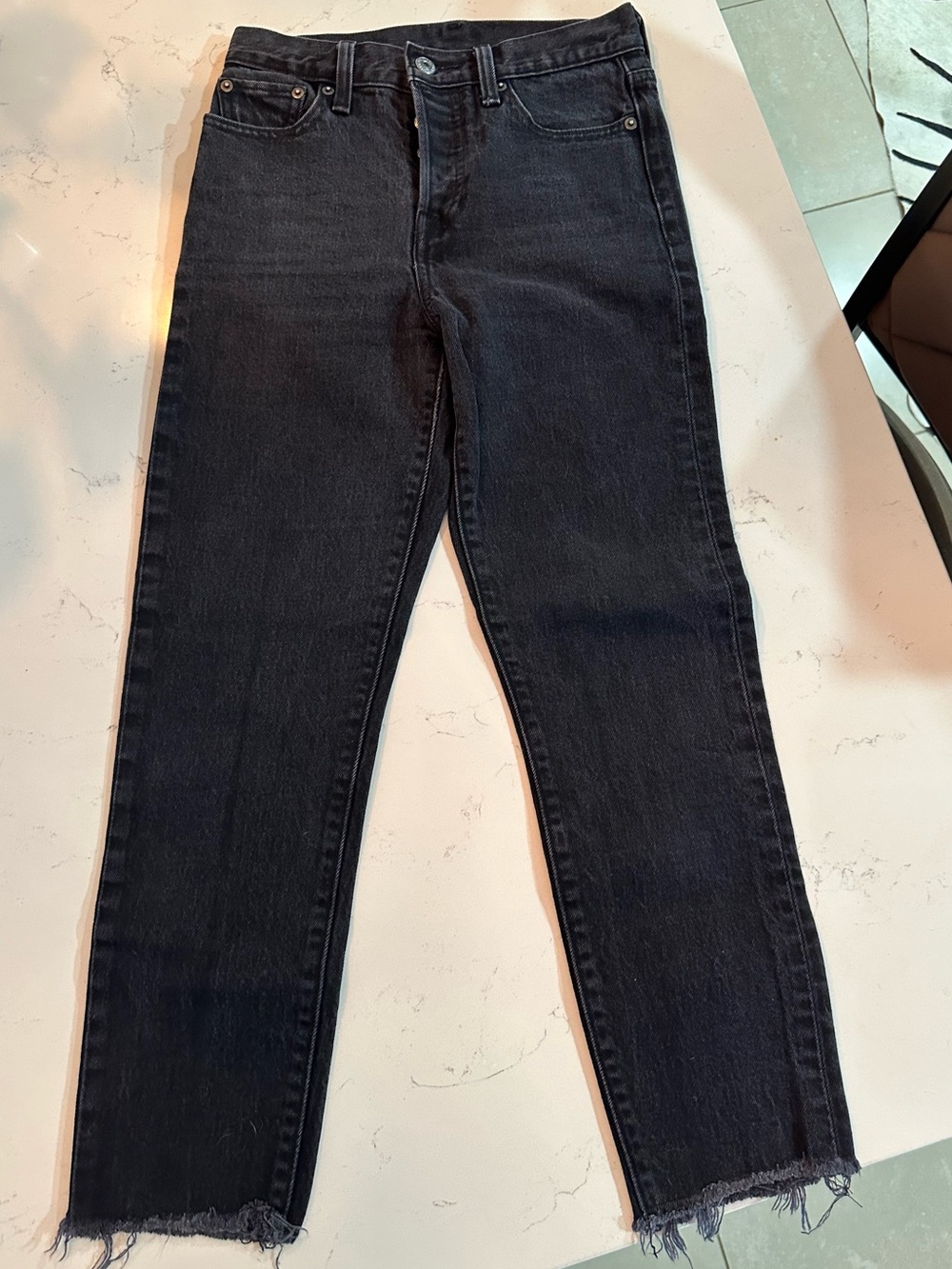 Levi's Black High-Rise Straight Jeans with Raw Hem
